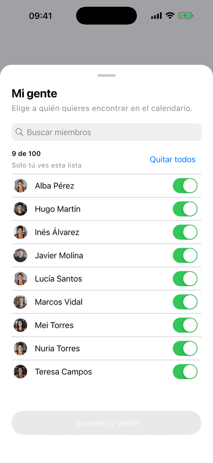 Filtro Mi gente del calendario de clases en PRIMERA REP